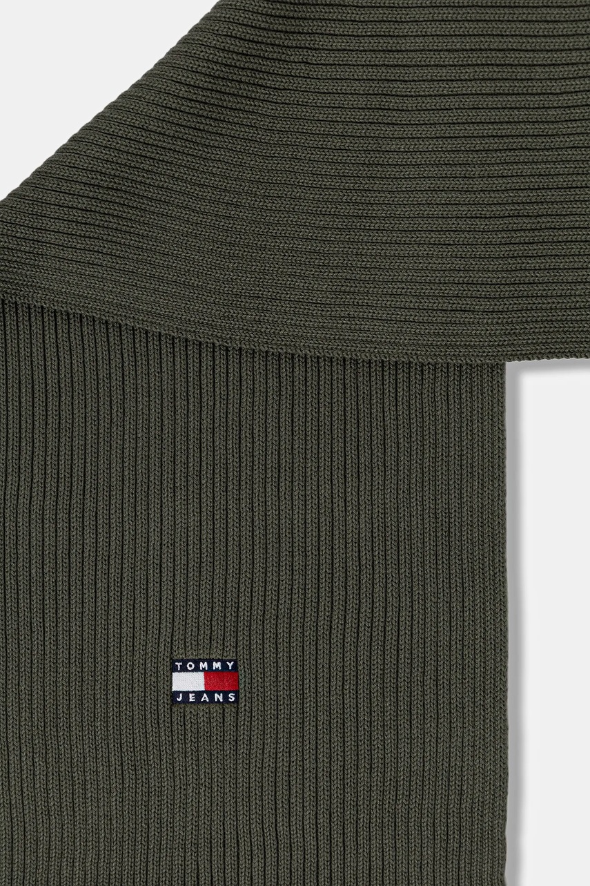 Хлопковый шарф Tommy Jeans цвет зелёный однотонный AM0AM13683