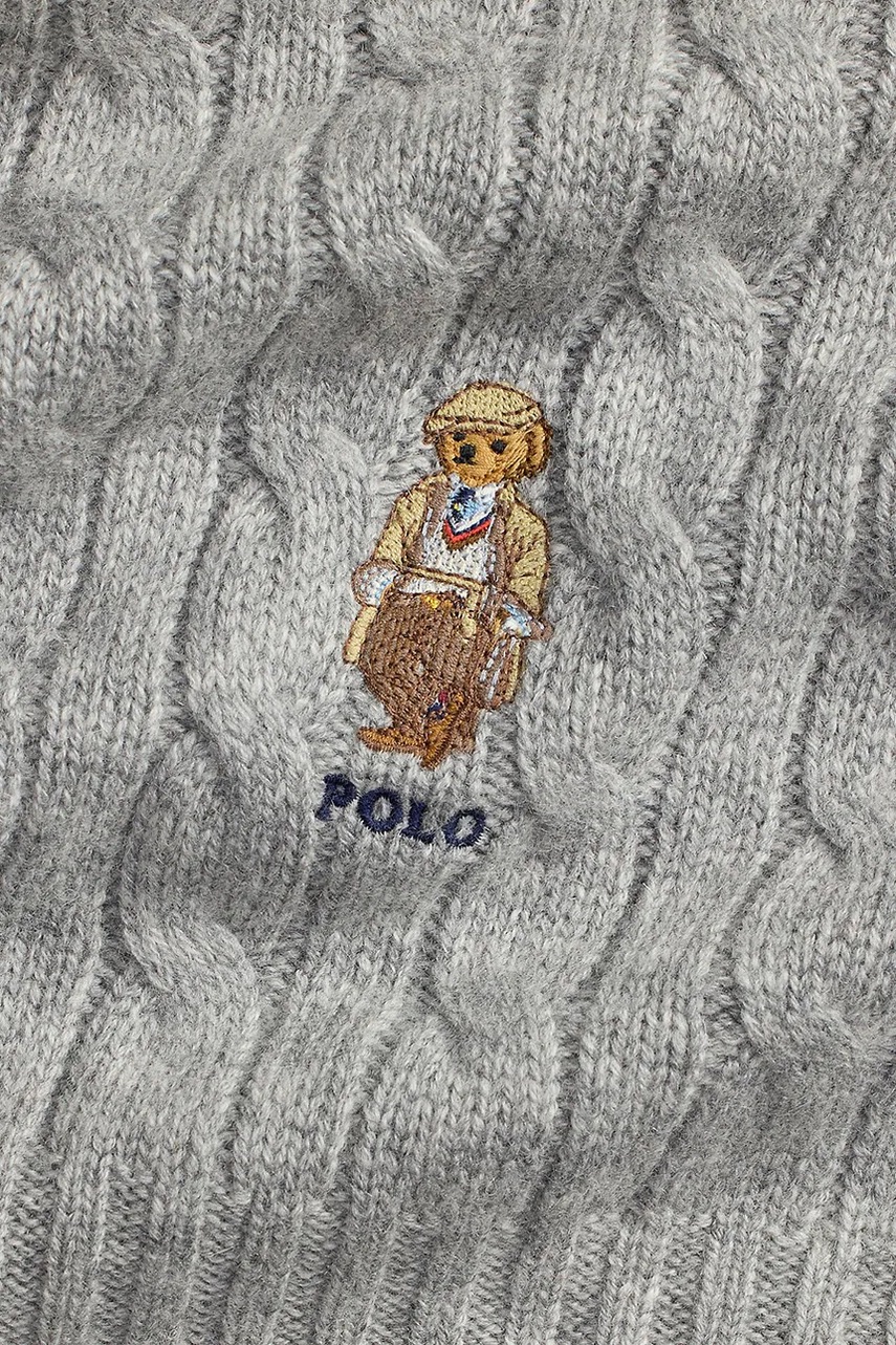 Шерстяной шарф Polo Ralph Lauren цвет серый с аппликацией 449P08823