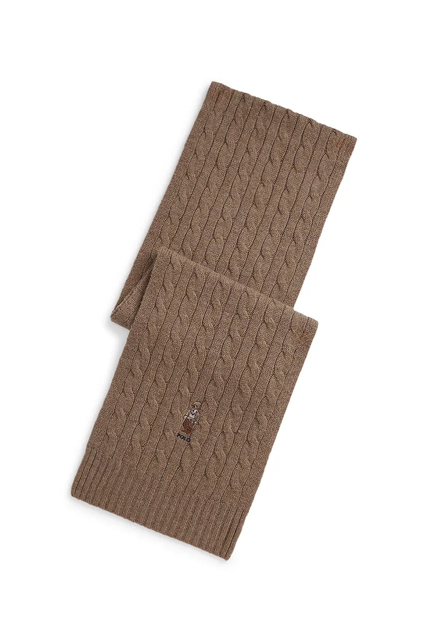 Levně Vlněná šála Polo Ralph Lauren pánská, hnědá barva, s aplikací, 449959379