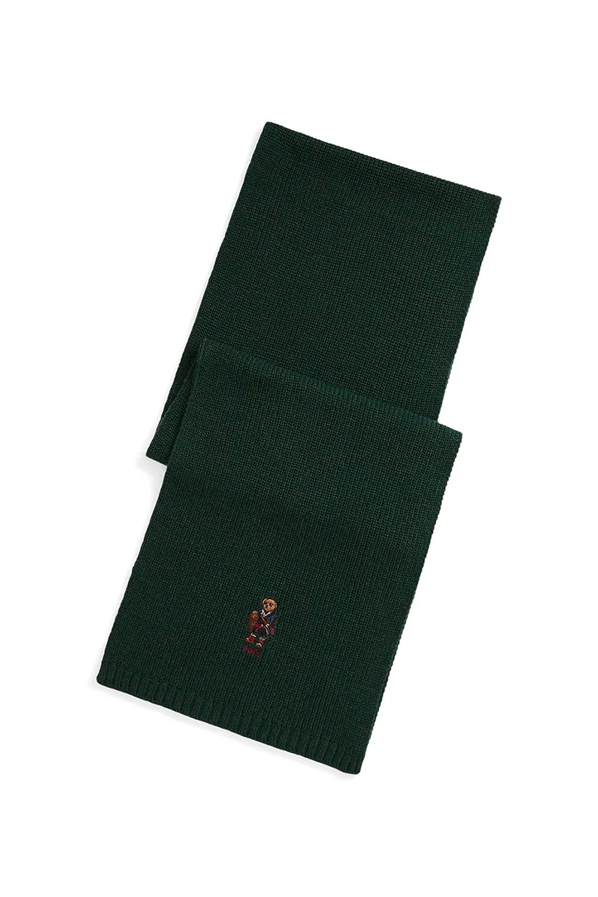 Levně Šála s přídavkem vlny Polo Ralph Lauren zelená barva, s aplikací, 449P02042