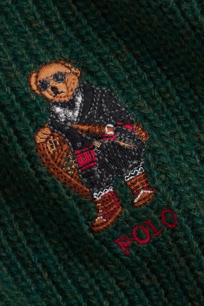 Шарф с добавлением шерсти Polo Ralph Lauren цвет зелёный с аппликацией 449P02042