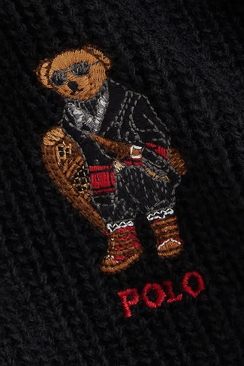 Шарф с добавлением шерсти Polo Ralph Lauren цвет чёрный с аппликацией 449P02042
