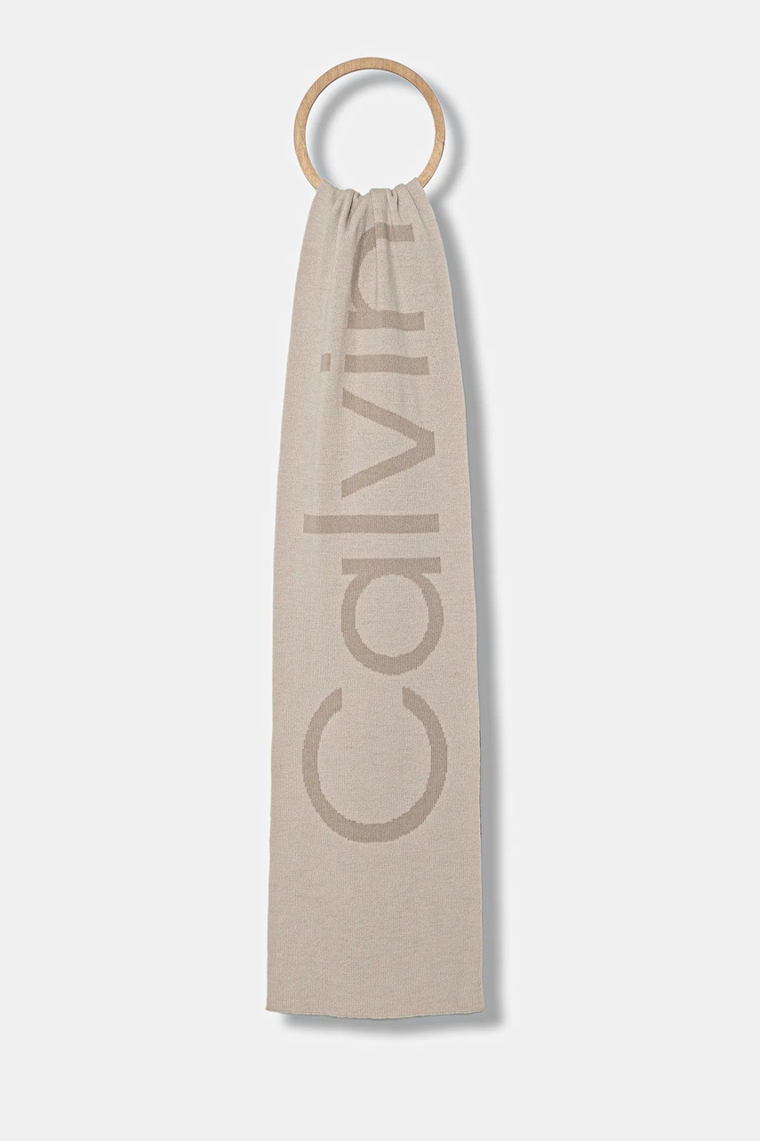 Levně Vlněná šála Calvin Klein pánská, béžová barva, vzorovaná, LV04D8030G