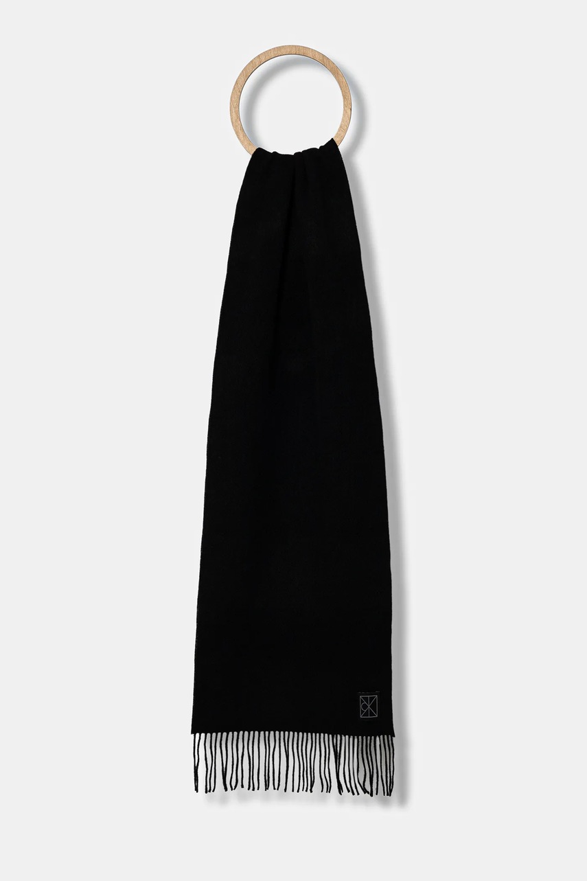 Levně Vlněná šála Calvin Klein pánská, černá barva, hladká, LV04D8060G