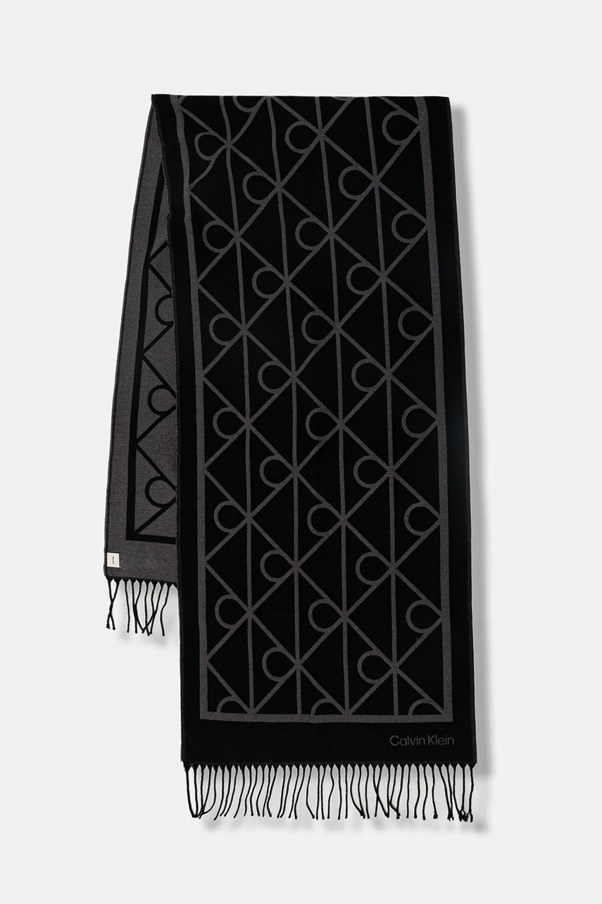 

Шал Calvin Klein мъжки в черно с десен LV04D8061G, Черен