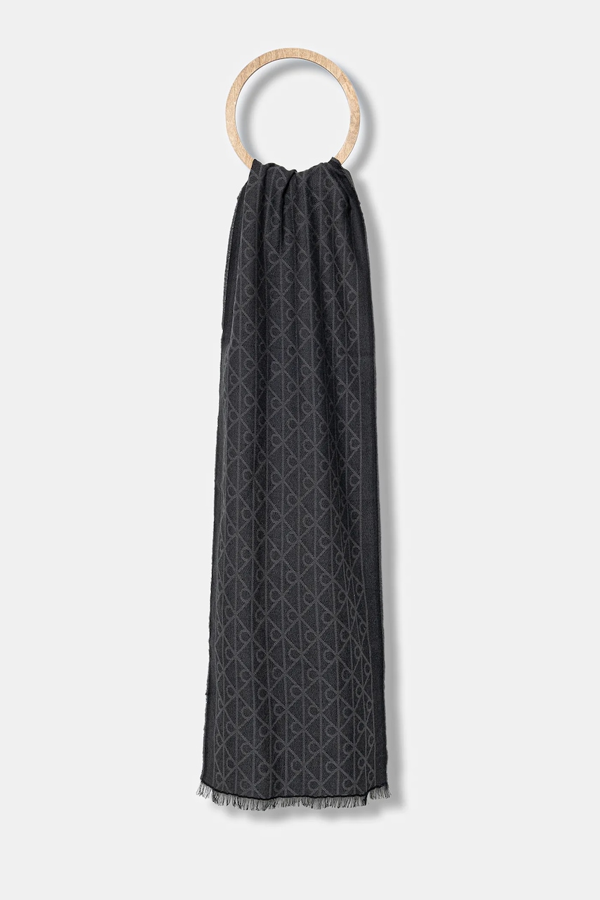 Levně Vlněná šála Calvin Klein pánská, šedá barva, vzorovaná, LV04D8064G