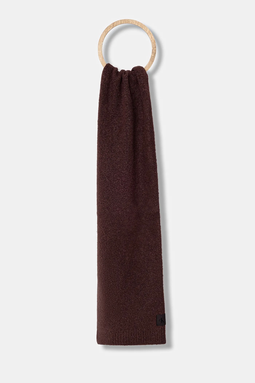Levně Vlněná šála Calvin Klein hnědá barva, hladká, LV04D8066G