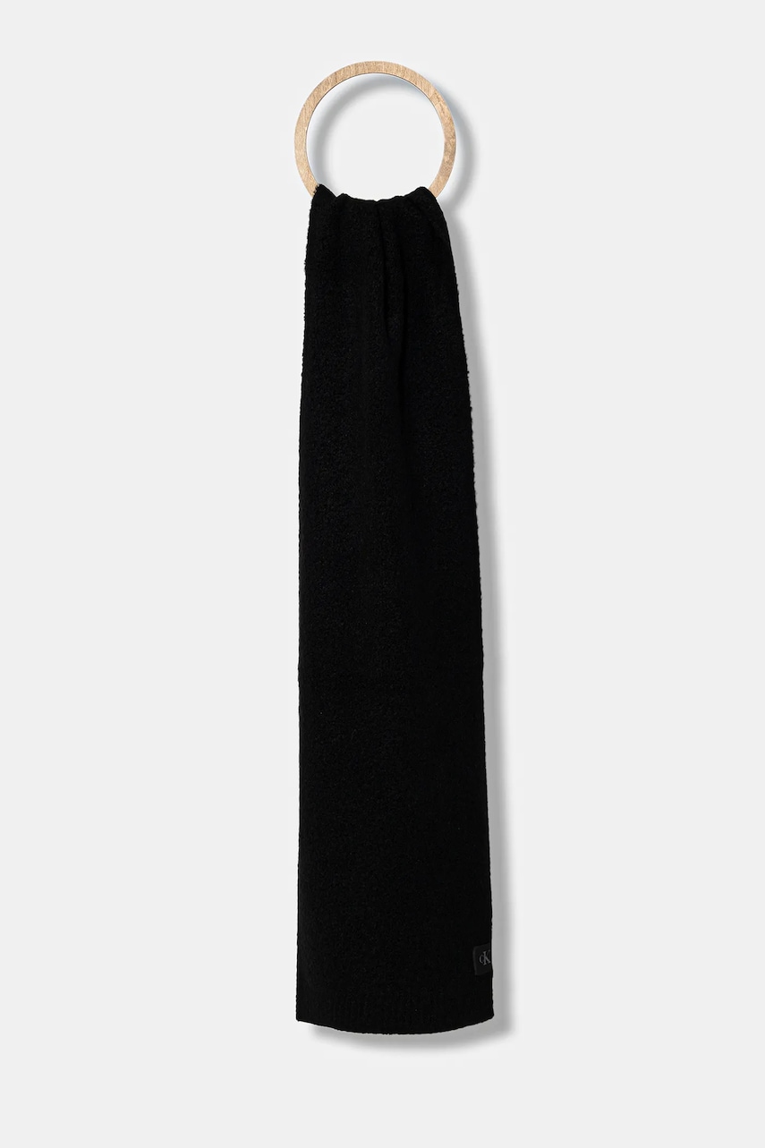 Levně Vlněná šála Calvin Klein černá barva, hladká, LV04D8066G