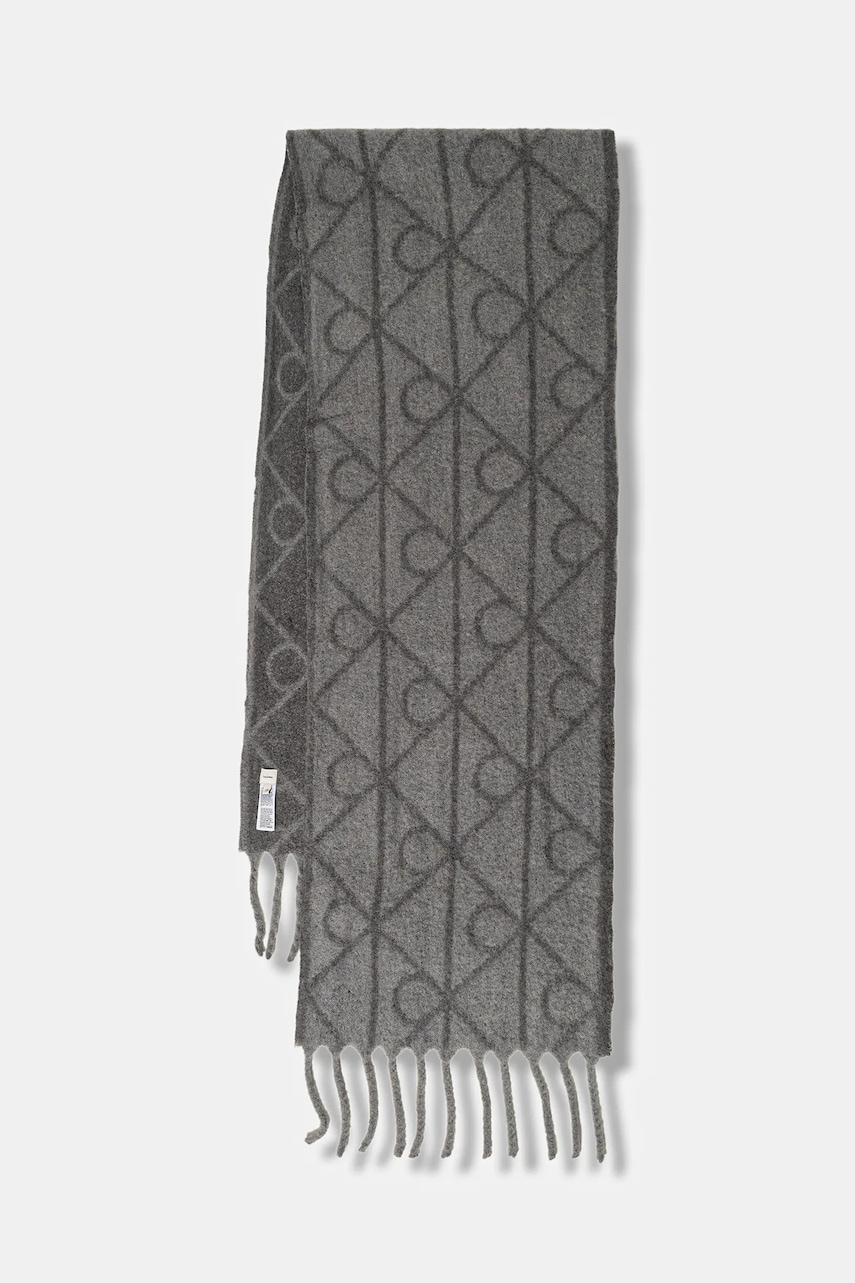 

Шал с вълна Calvin Klein в сиво с десен LV04D8072G, Сив