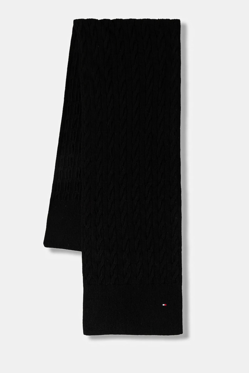 Levně Šála s přídavkem vlny Tommy Hilfiger černá barva, AM0AM13596