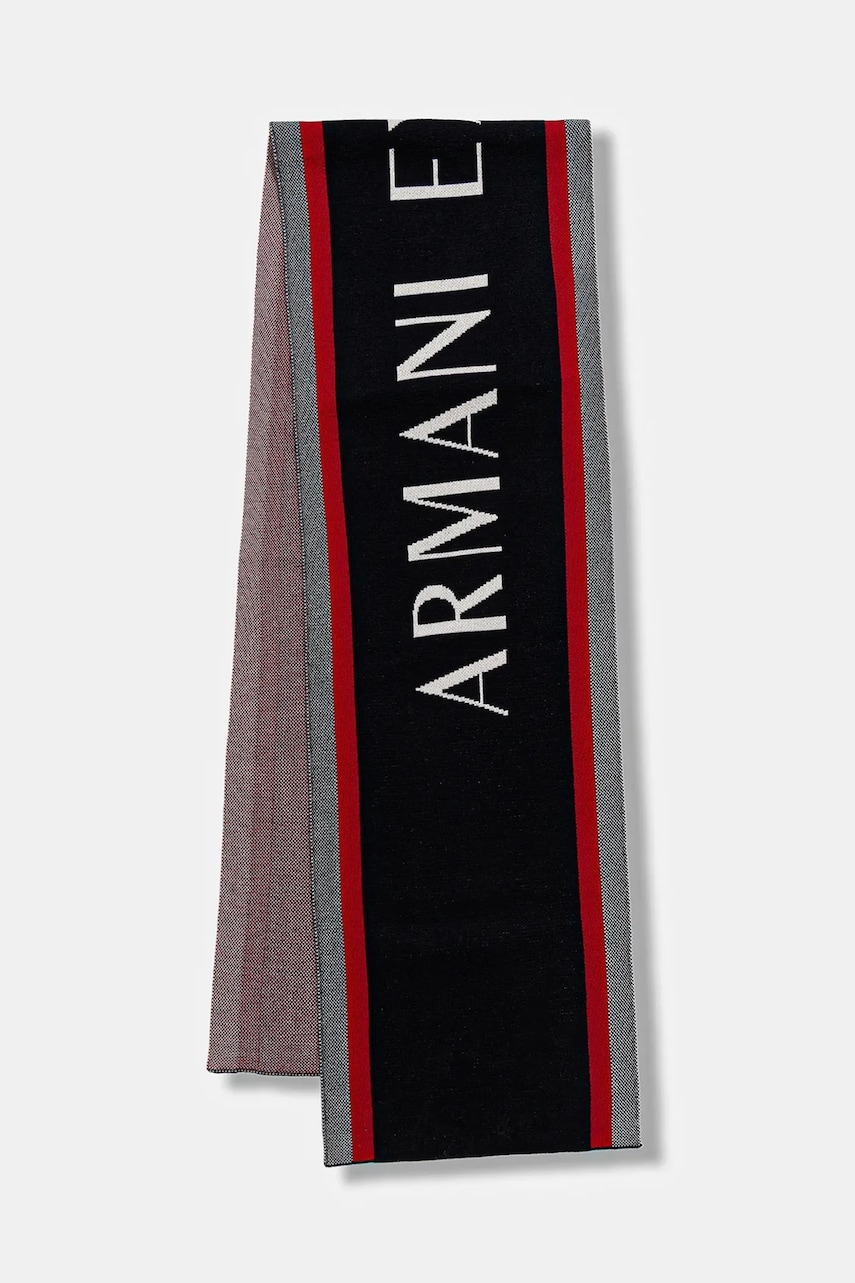 Armani Exchange eșarfă cu lână culoarea bleumarin, cu imprimeu, XM001552 AF13776