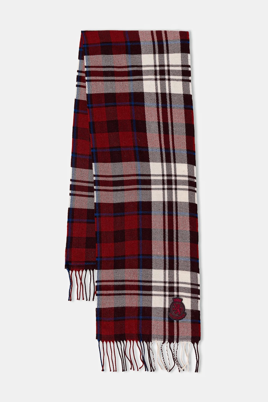 Levně Vlněná šála Tommy Hilfiger pánská, vínová barva, vzorovaná, AM0AM13599