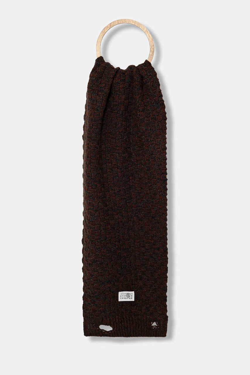 Levně Vlněná šála MM6 Maison Margiela pánská, hnědá barva, vzorovaná, SH2TE0005.M13174.961