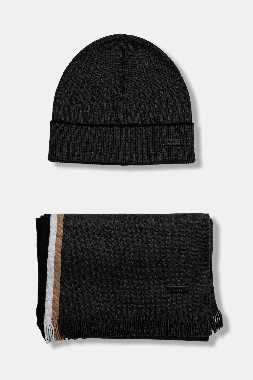 BOSS pălărie și eșarfă culoarea gri, 50551072