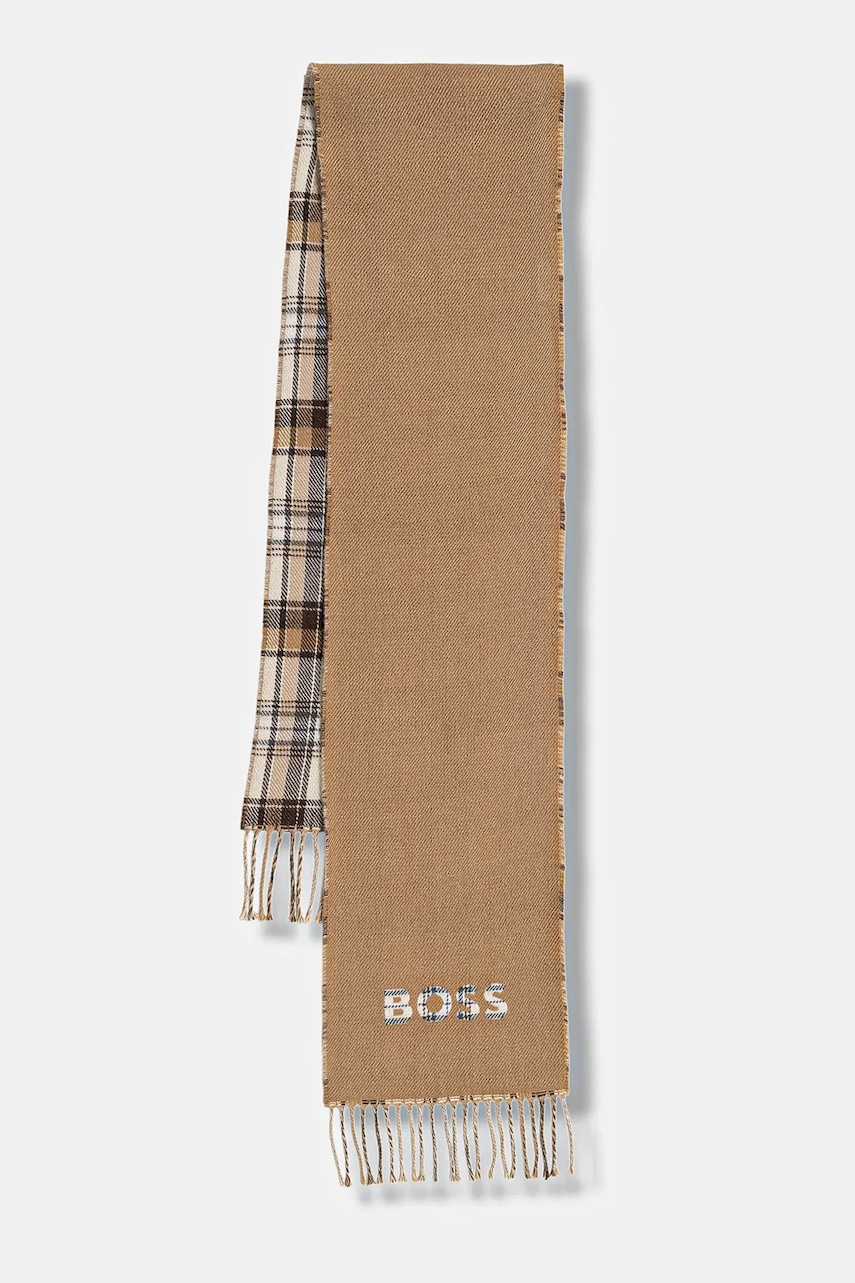 BOSS eșarfă cu lână culoarea verde, uni, 50551650