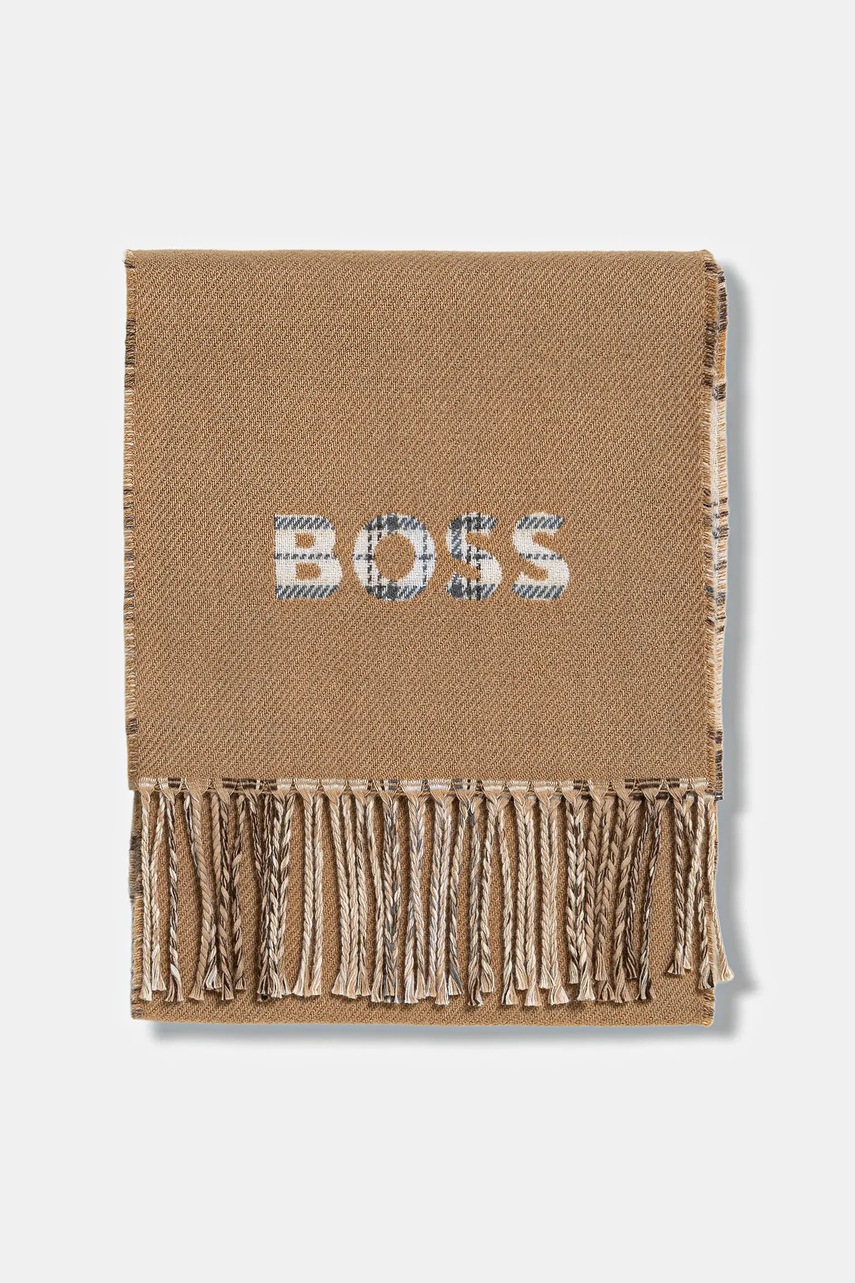 Шарф с добавлением шерсти BOSS цвет зелёный однотонный 50551650