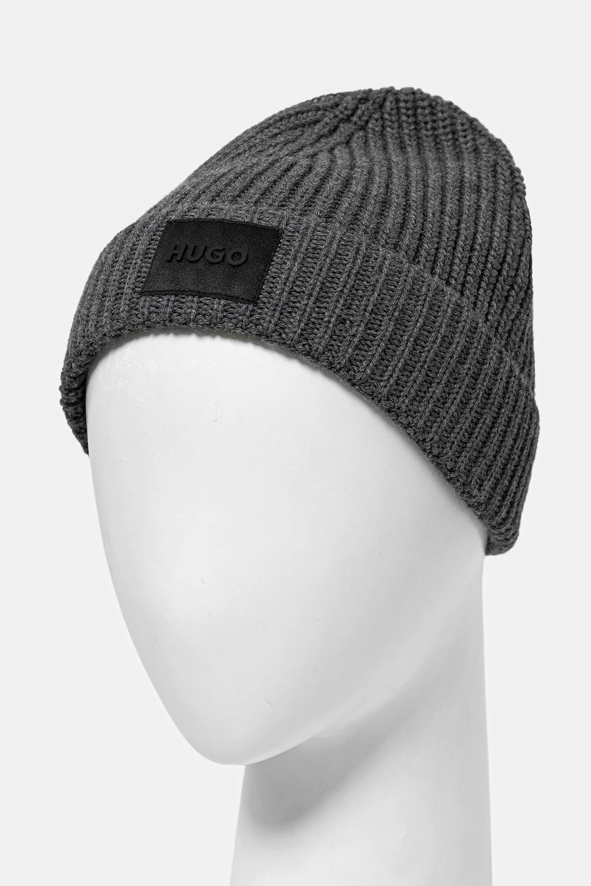 Σκουφάκι και κασκόλ με προσθήκη μαλλιού HUGO χρώμα: γκρι, 50551423 φωτογραφία