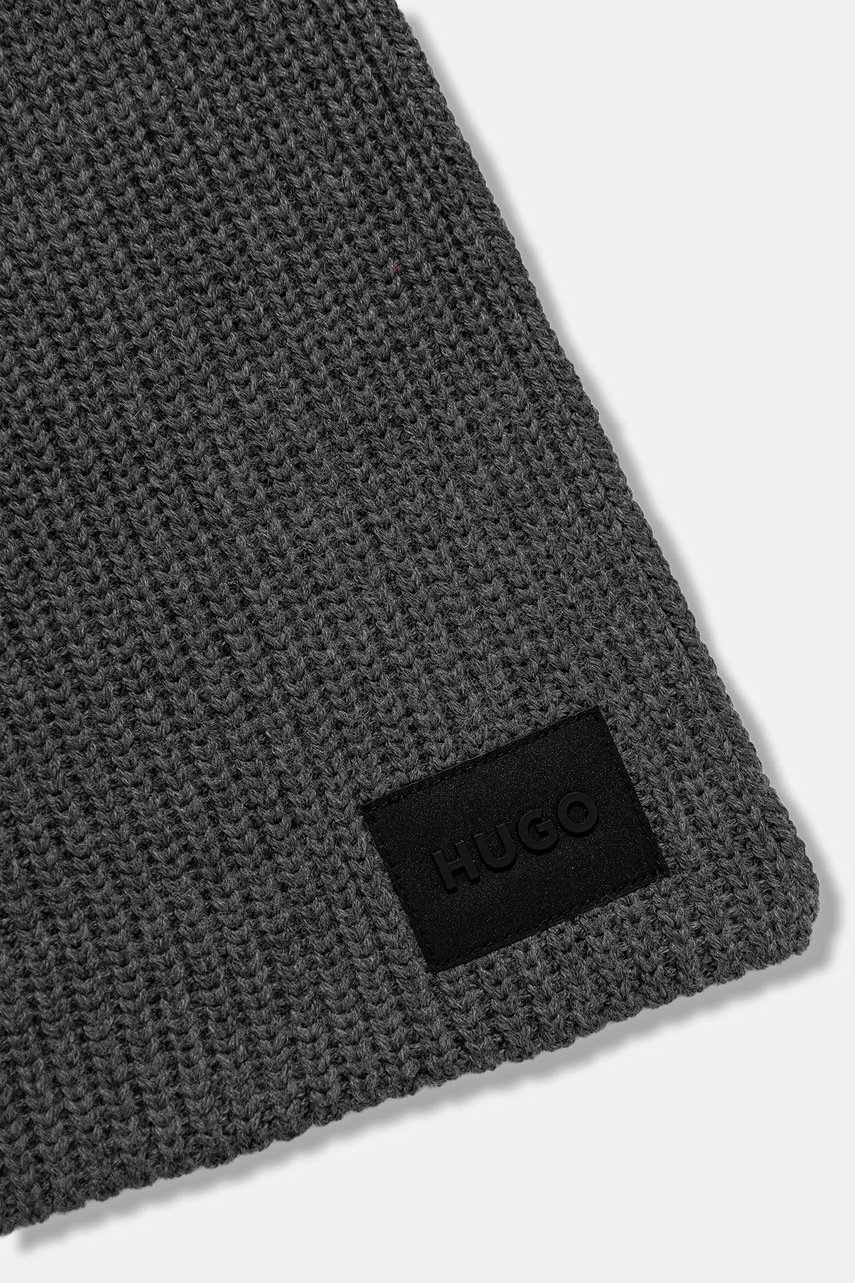 Σκουφάκι και κασκόλ με προσθήκη μαλλιού HUGO χρώμα: γκρι, 50551423 φωτογραφία