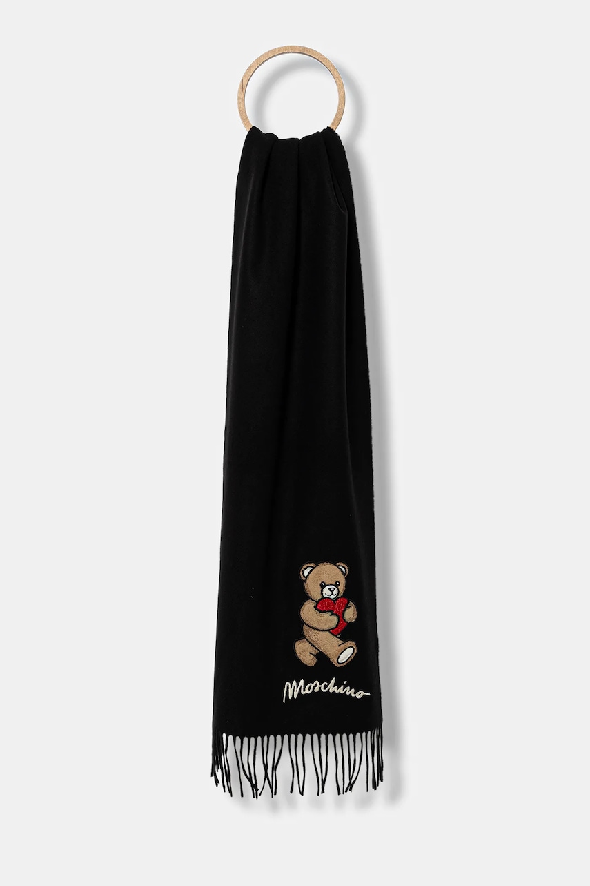 Moschino eșarfă de lână culoarea negru, cu imprimeu, M3330 30835