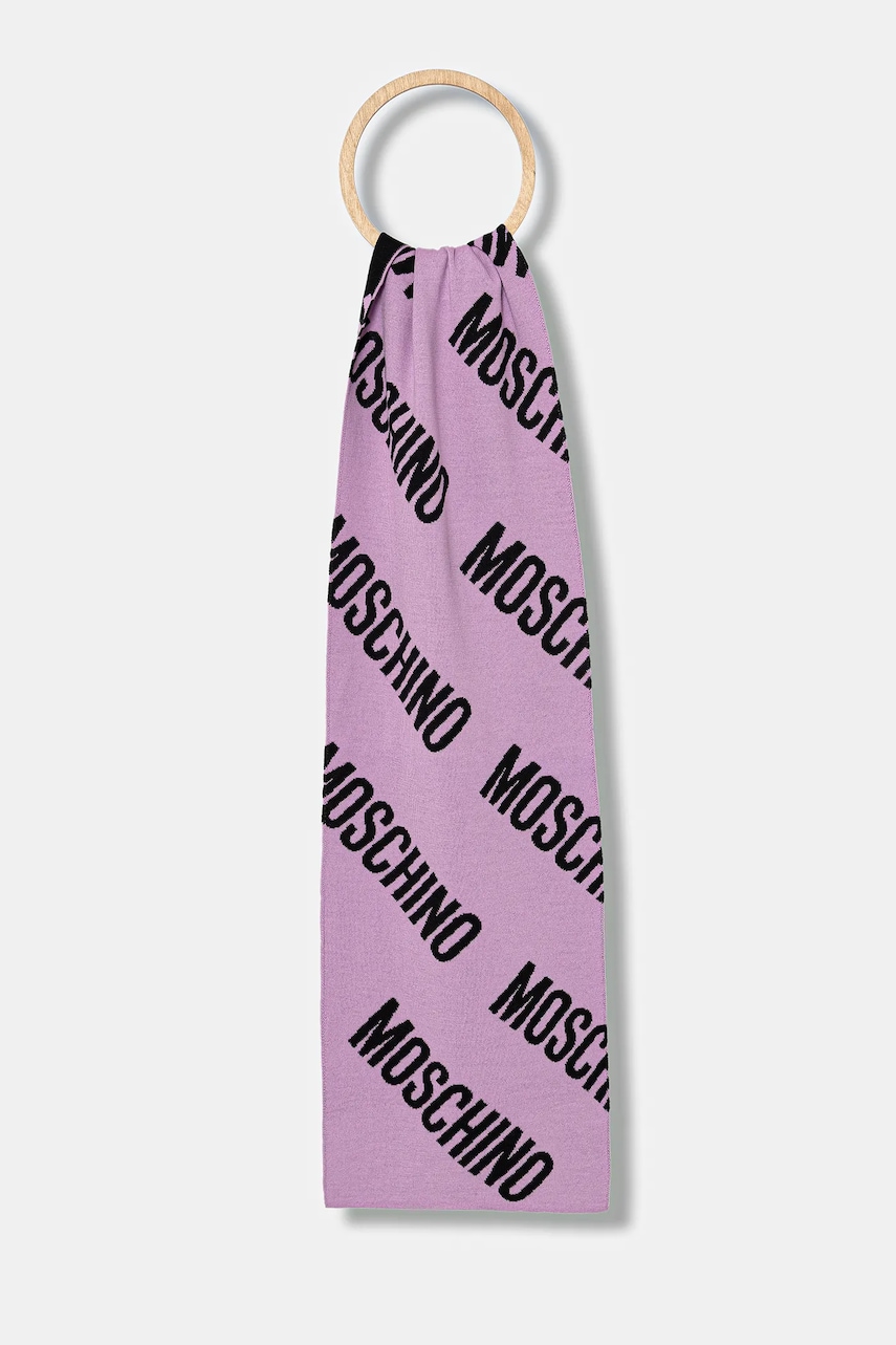 Moschino eșarfă de lână culoarea violet, cu imprimeu, M5855 50240