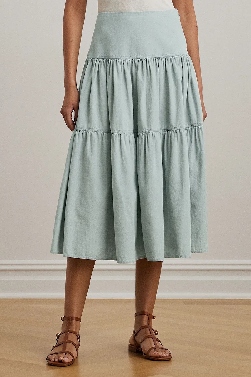Хлопковая юбка Lauren Ralph Lauren midi расклешённая 200978816 Хлопковая юбка Lauren Ralph Lauren midi расклешённая 200978816