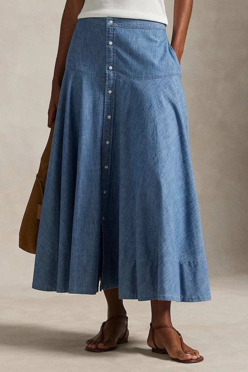 Хлопковая юбка Polo Ralph Lauren maxi расклешённая 211A87465 Хлопковая юбка Polo Ralph Lauren maxi расклешённая 211A87465