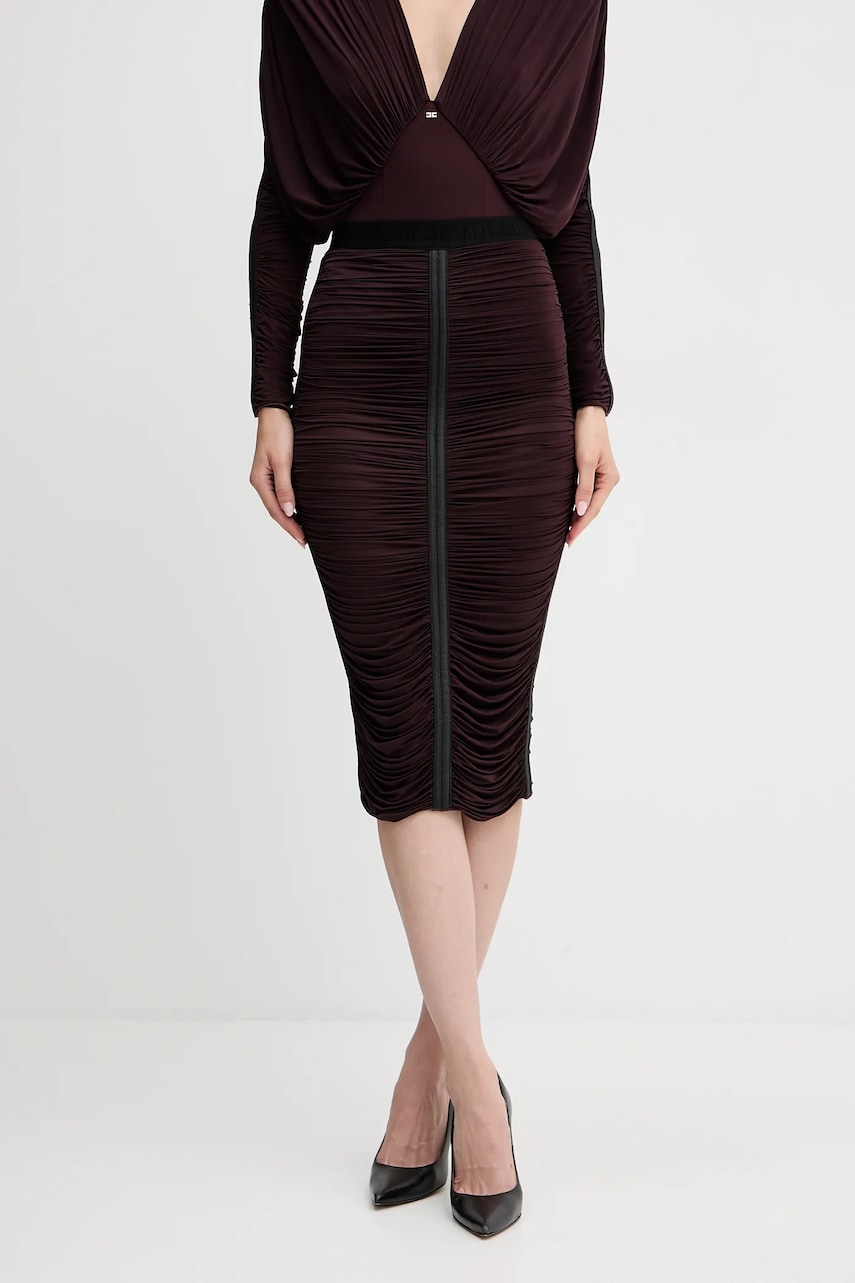 Sukně Elisabetta Franchi vínová barva, midi, pouzdrová, GO13256E2