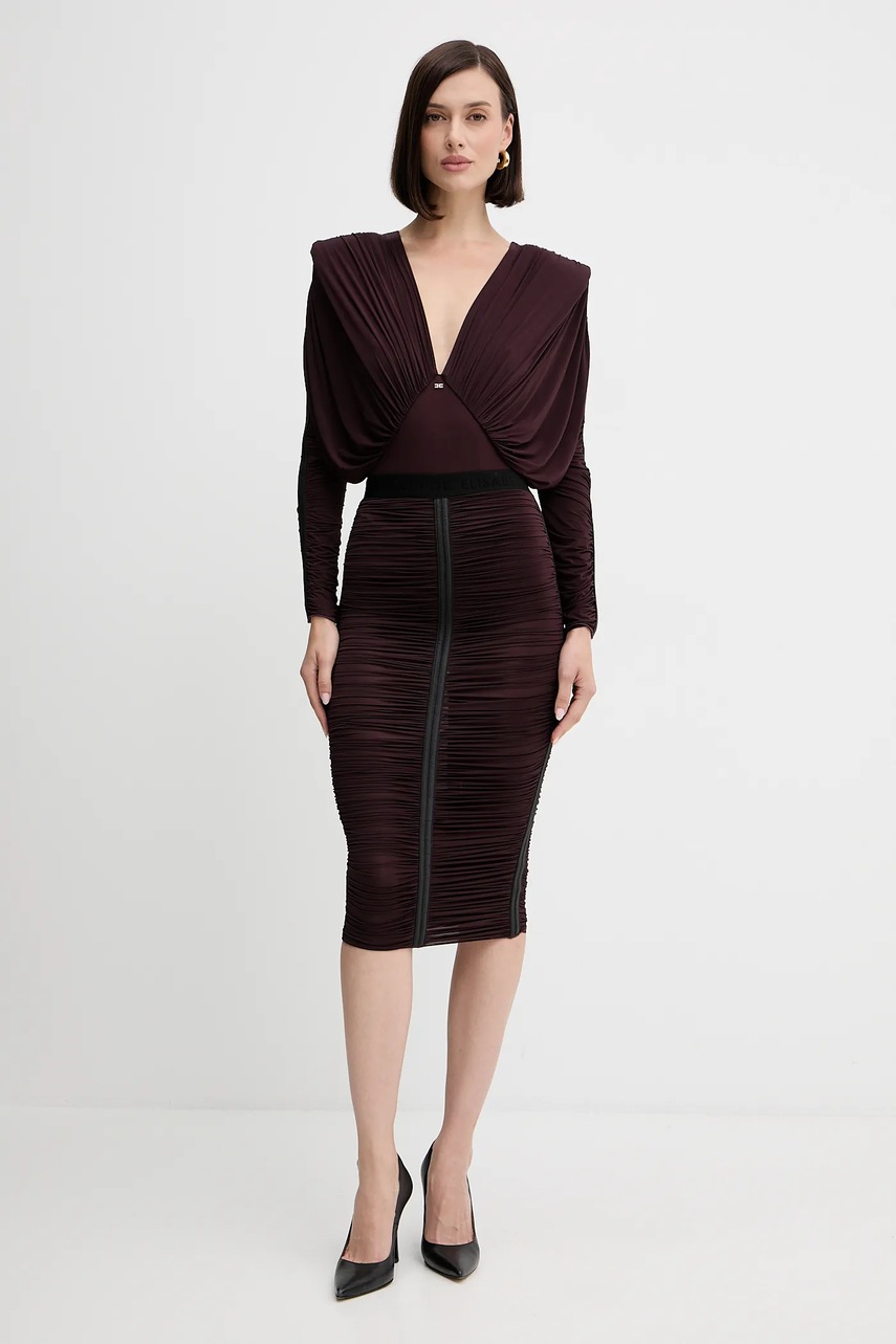 Юбка Elisabetta Franchi цвет бордовый midi карандаш GO13256E2