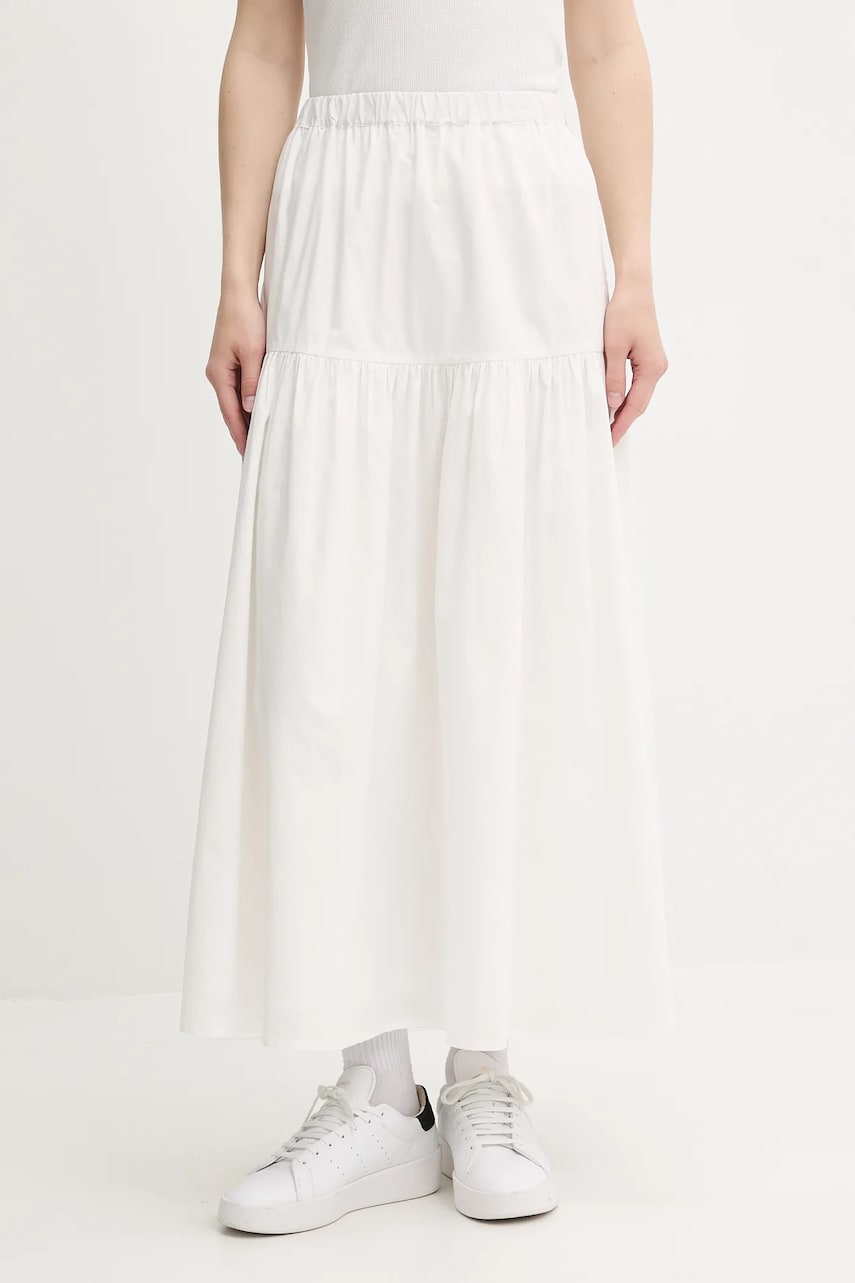 Tommy Jeans fustă din bumbac culoarea alb, maxi, evazați, DW0DW20980