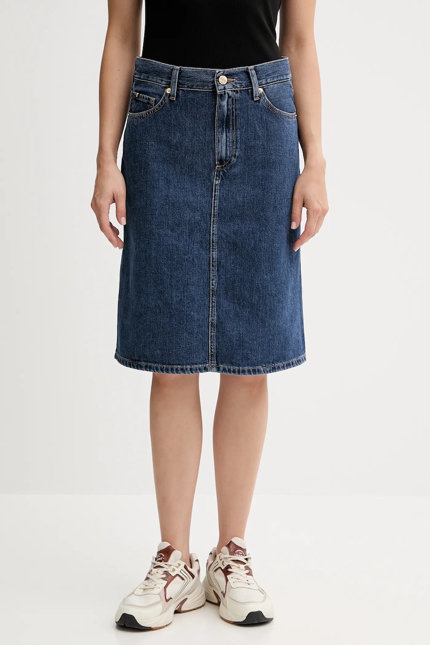 Levně Džínová sukně Tommy Hilfiger tmavomodrá barva, mini, WW0WW45666