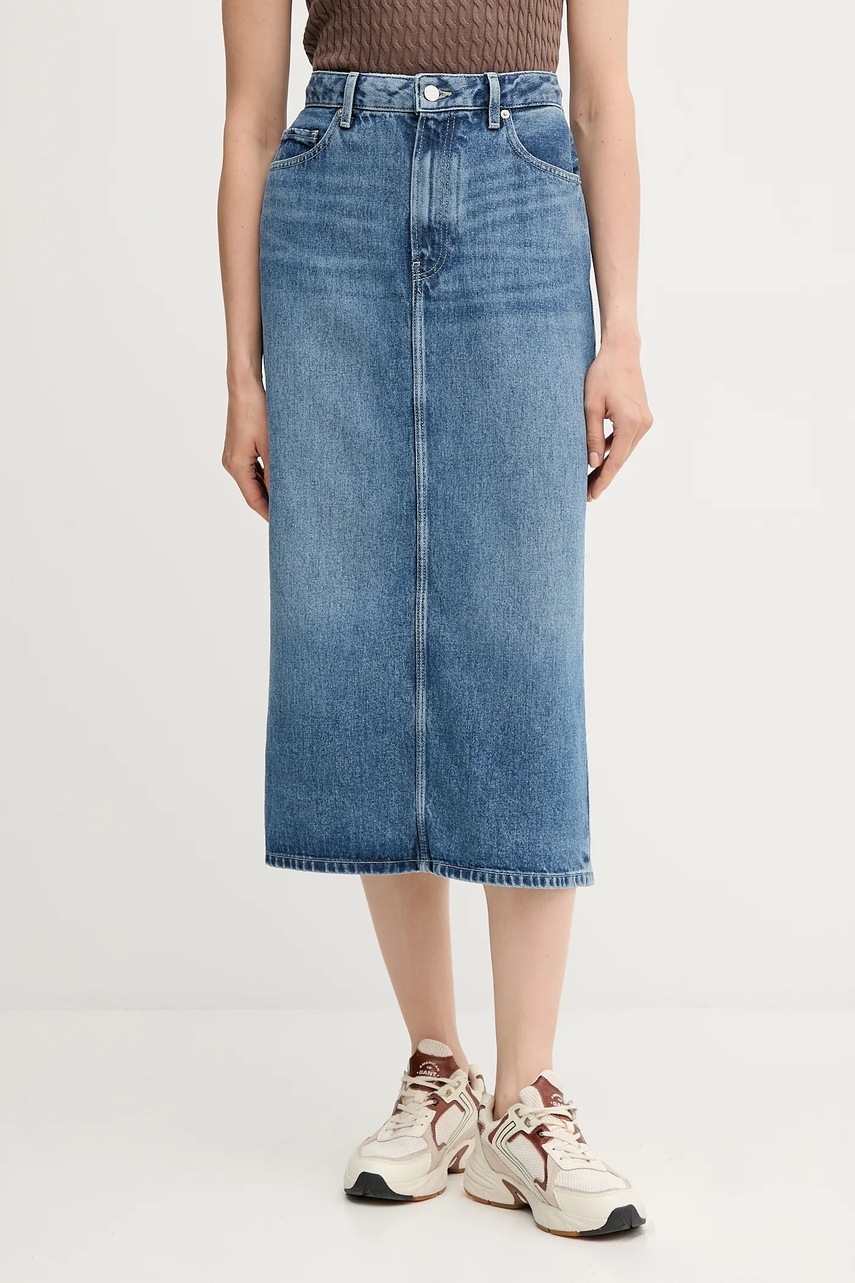 Levně Džínová sukně Tommy Hilfiger modrá barva, midi, WW0WW46503