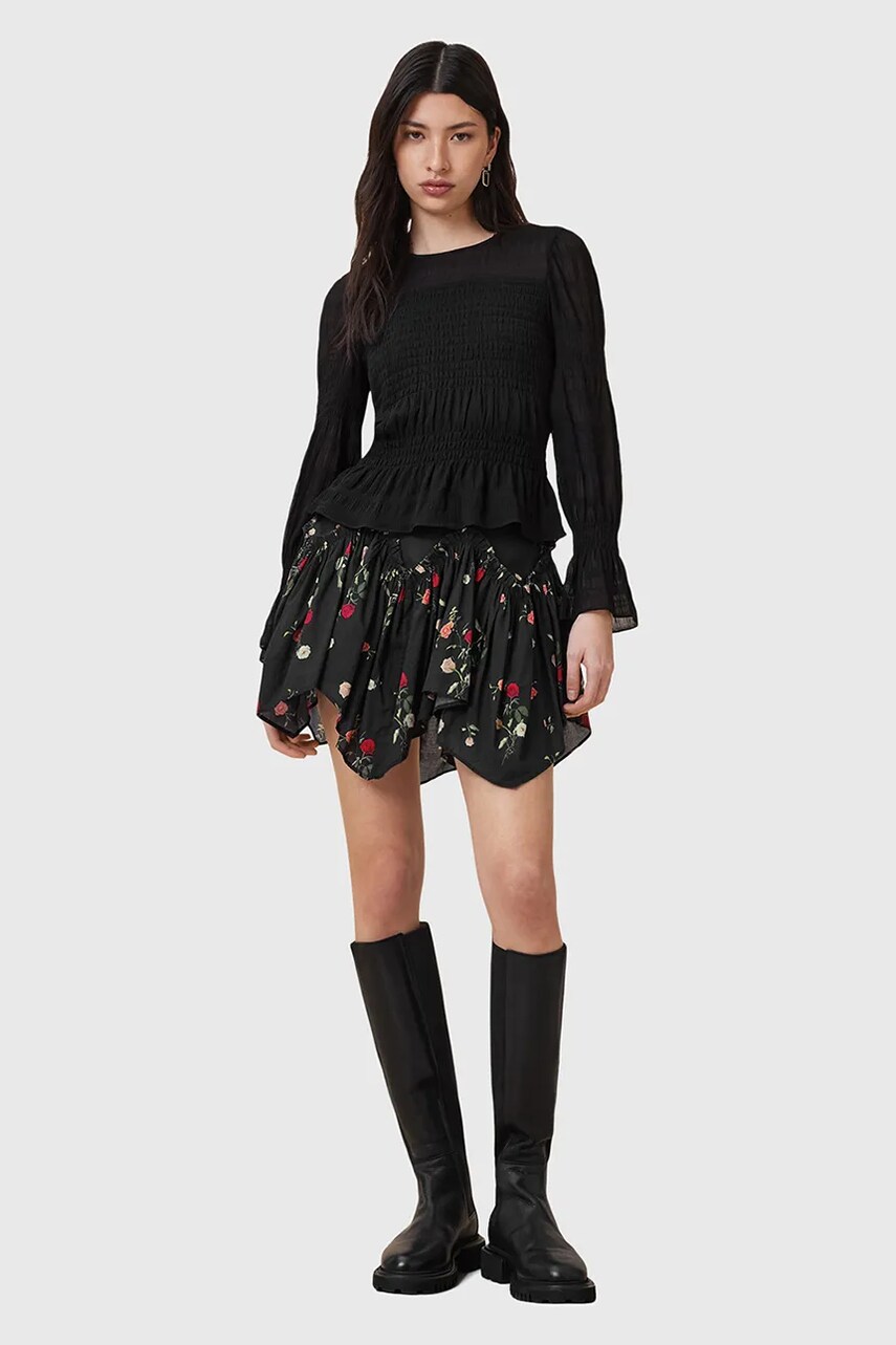AllSaints fustă din bumbac DELILAH culoarea negru, mini, evazați, W032RC