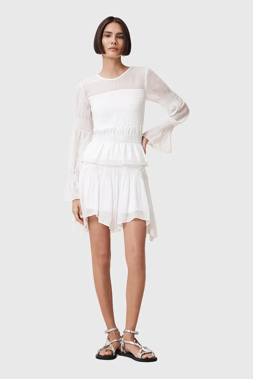 AllSaints fustă PAMELA culoarea alb, mini, evazati, W039RC