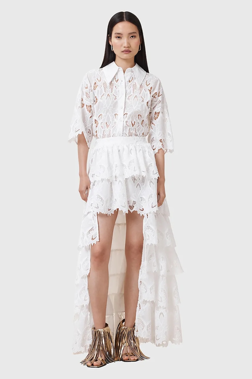 AllSaints fustă CAVARLY culoarea alb, maxi, evazati, W096RC