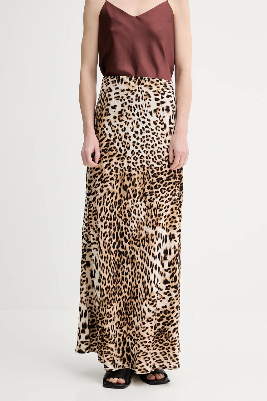 Gestuz fusta culoarea bej, maxi, drept, 10910259