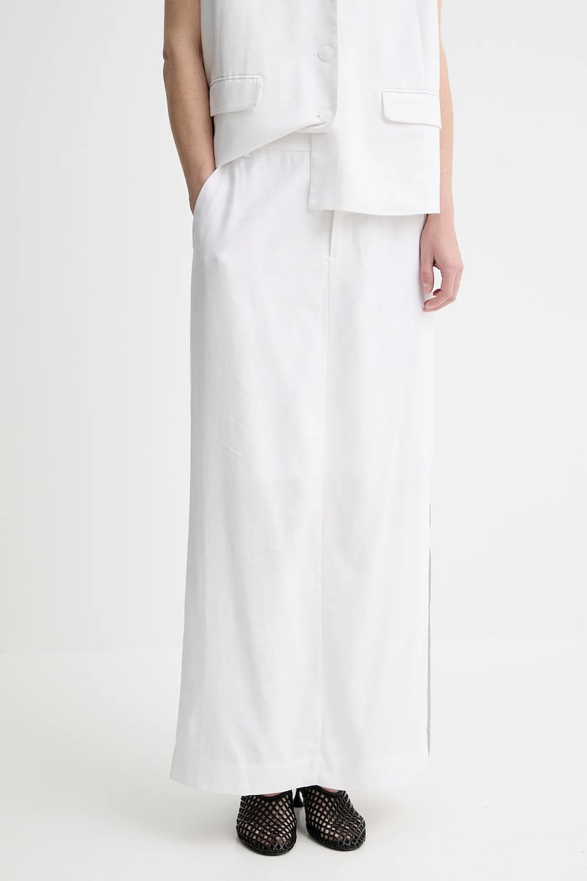 Gestuz fustă din amestec de in culoarea alb, maxi, drept, 10910283