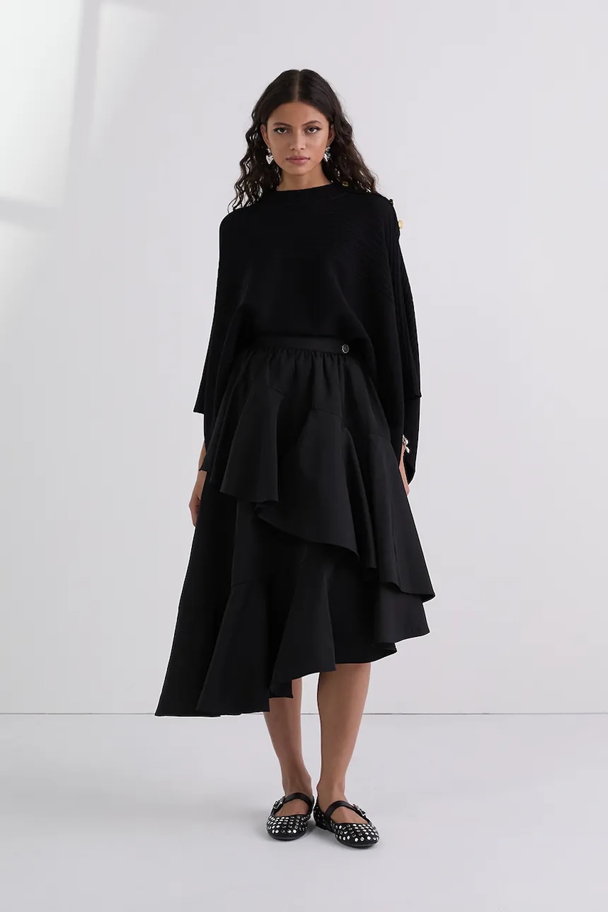Karl Lagerfeld fusta culoarea negru, midi, evazati, A3W12015