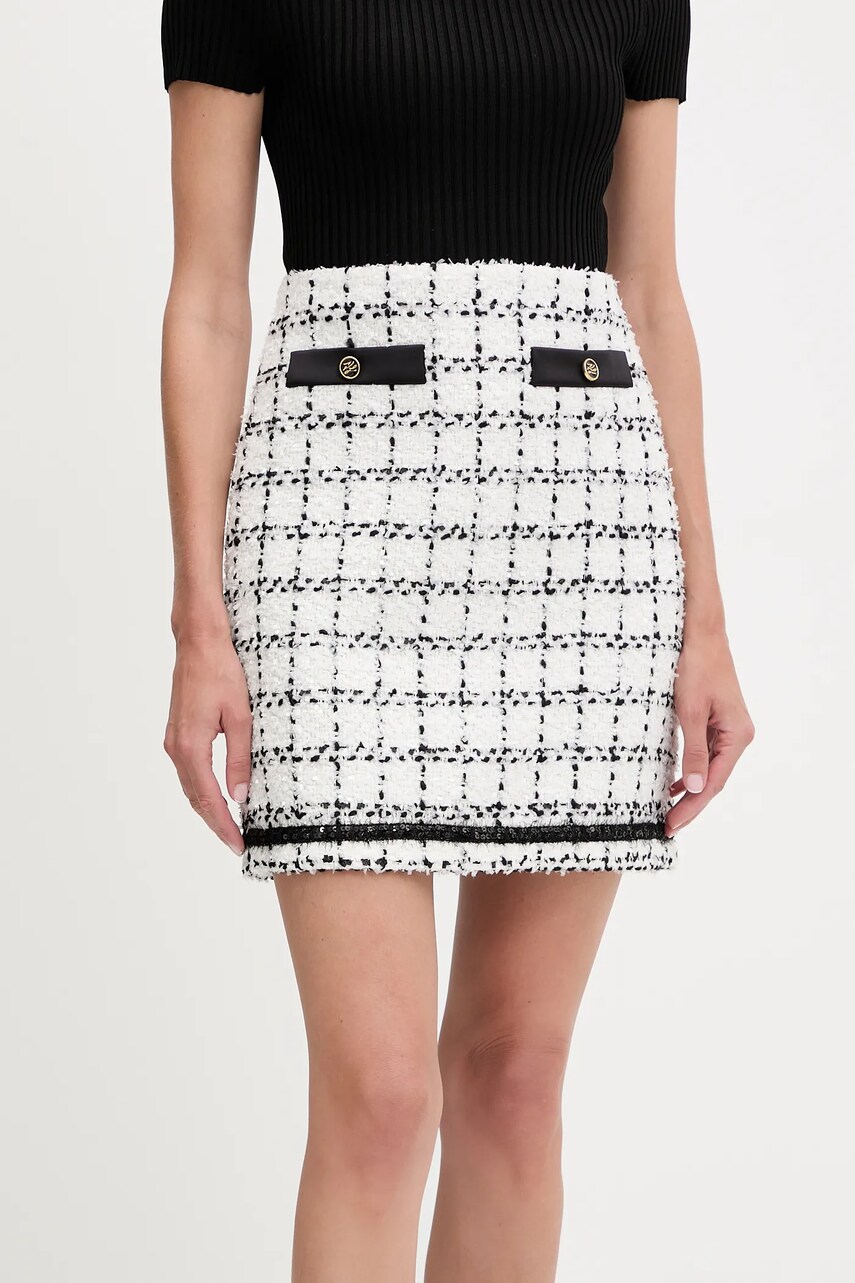 Karl Lagerfeld fustă din amestec de lână culoarea alb, mini, creion, A3W12019