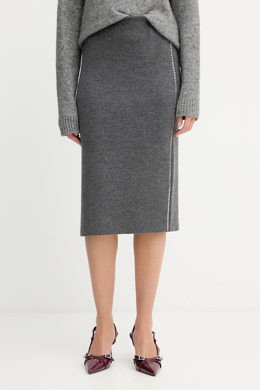 Simona Corsellini fustă cu lână culoarea gri, midi, creion, A25CPGOE0101