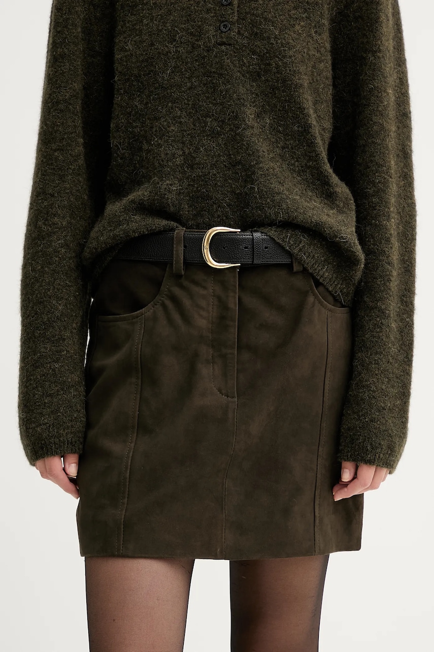 Gestuz fustă din piele întoarsă culoarea verde, mini, creion, 10910679