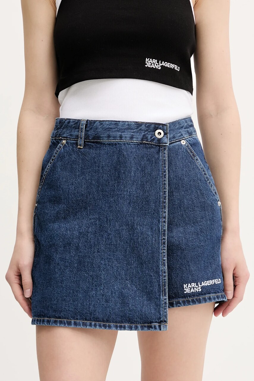 Karl Lagerfeld Jeans pantaloni scurți jeans culoarea bleumarin, uni, high waist, A3W10133