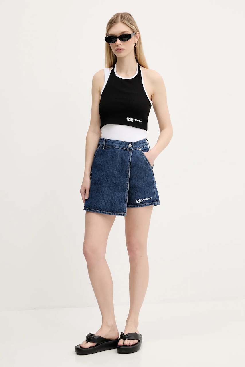 Джинсовые шорты Karl Lagerfeld Jeans цвет синий однотонная высокая посадка A3W10133 Джинсовые шорты Karl Lagerfeld Jeans цвет синий однотонная высокая посадка A3W10133