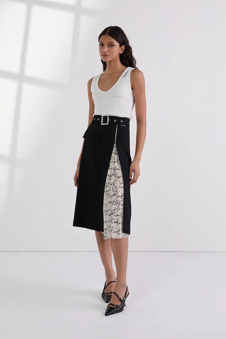 Karl Lagerfeld fusta culoarea negru, midi, evazati, A3W12017