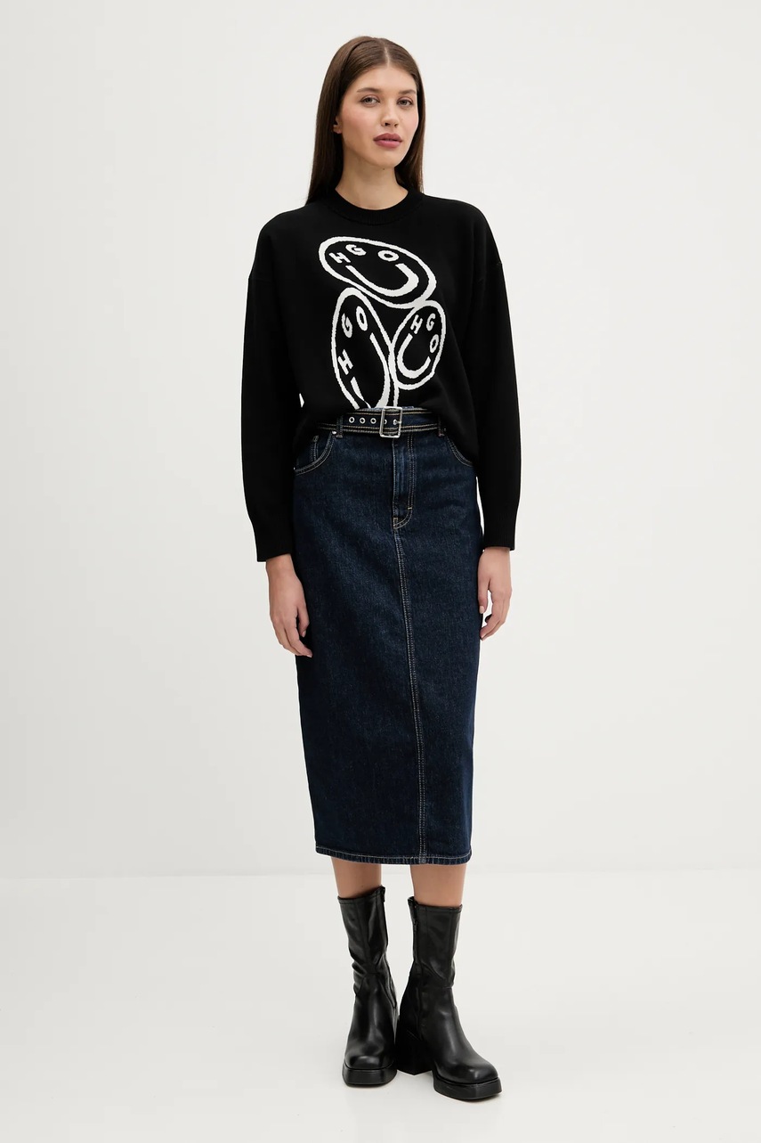 Джинсовая юбка HUGO цвет синий midi прямая 50541495