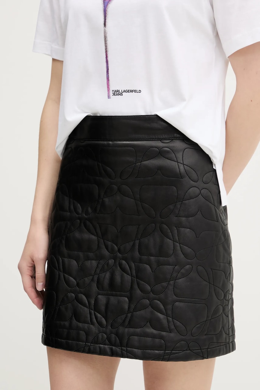 HUGO fusta de piele culoarea negru, mini, drept, 50542332