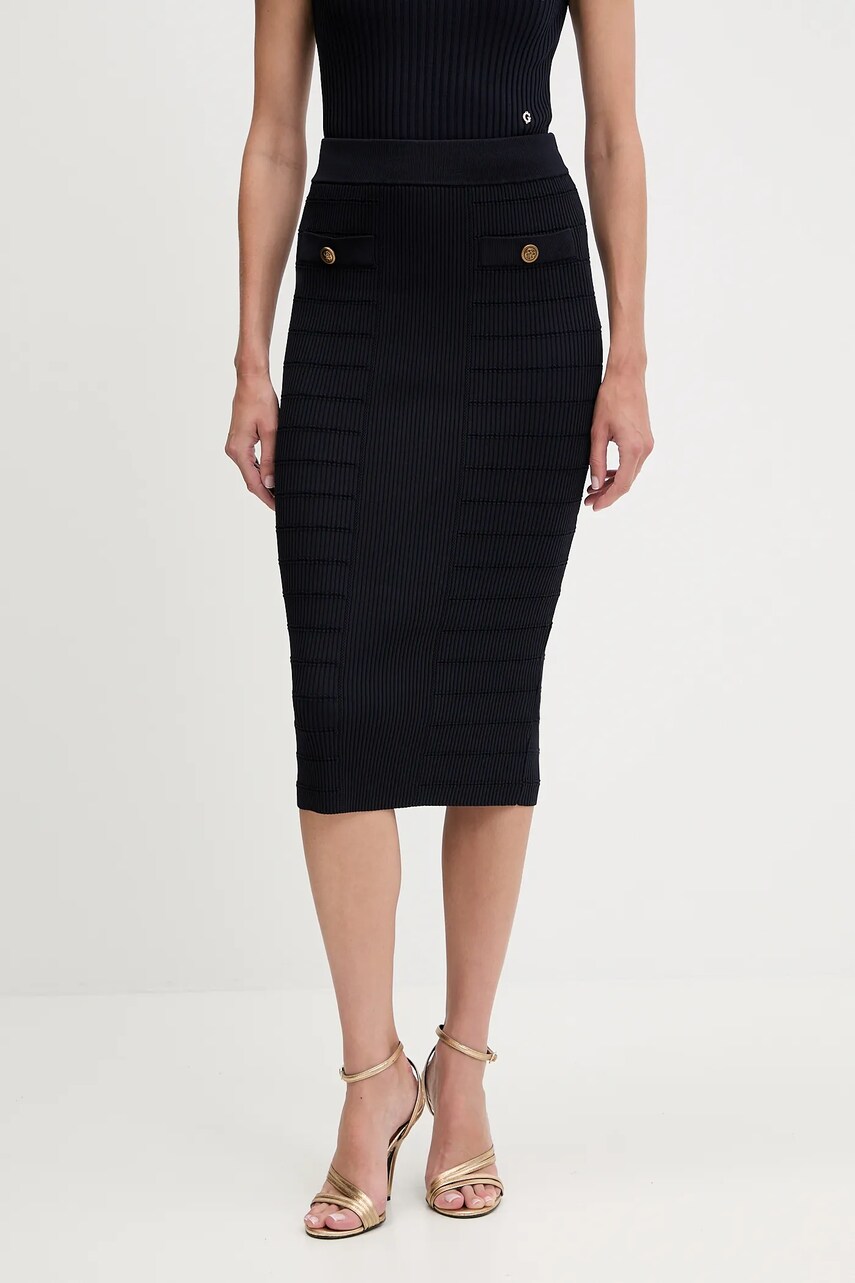 Levně Sukně Guess EVANGELINE tmavomodrá barva, midi, pouzdrová, W5YD66 Z0130