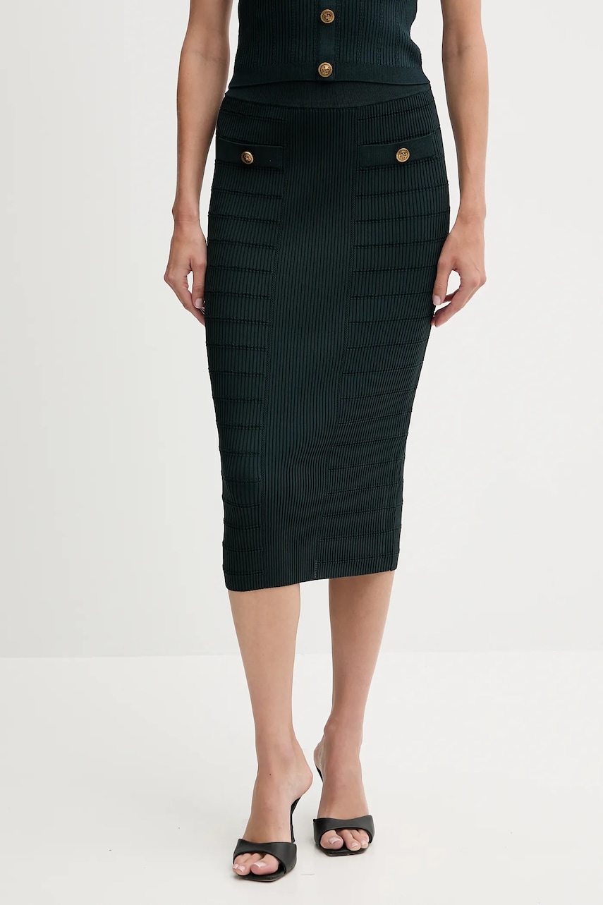 Levně Sukně Guess EVANGELINE zelená barva, midi, pouzdrová, W5YD66 Z0130