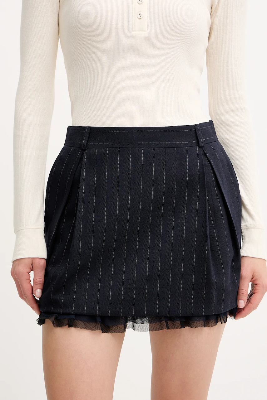 Levně Sukně s příměsí vlny Pinko tmavomodrá barva, mini, 105709 A2QY