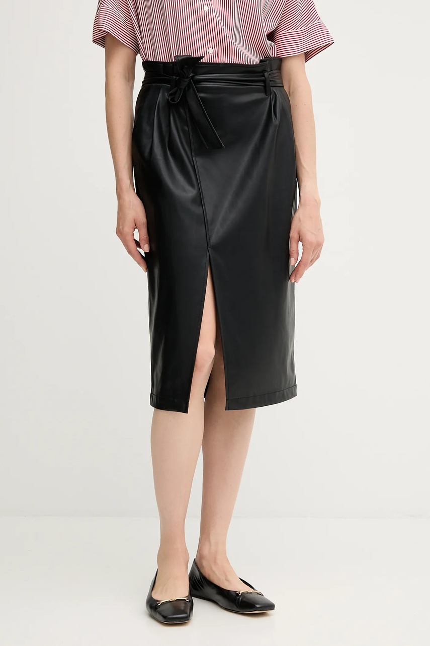 OUI fustă culoarea negru, midi, drept, 93845