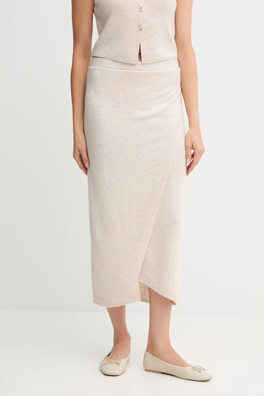 OUI fustă de lână culoarea bej, maxi, creion, 88299